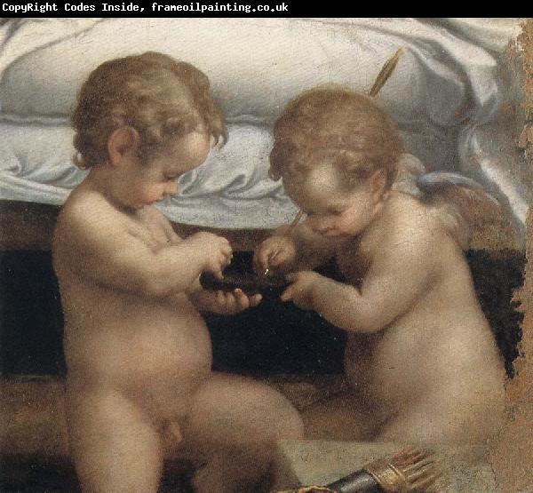 Correggio Danae,Detail of the two cupids