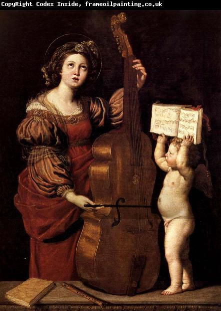 Domenichino Sainte Cecile avec un ange tenant une partition musicale